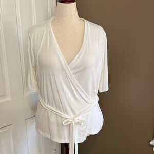 GAP White Wrap Tie Front Short Sleeve Top